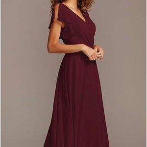 Bridesmaid Dress with Flutter Sleeve Full Skirt - Maroon/Wine